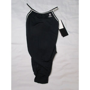 TYR One Piece Swimsuit 32 Black Diamond Back Polyester Durafast Training $66